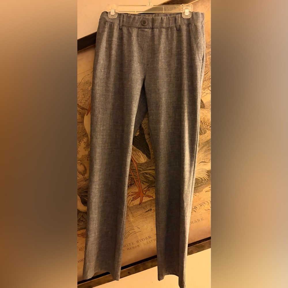 * Betabrand Lightweight Linen Look Gray Blue Classic Straight Leg Pants Medium *
